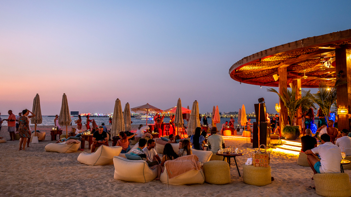 Dubai beach club at sunset